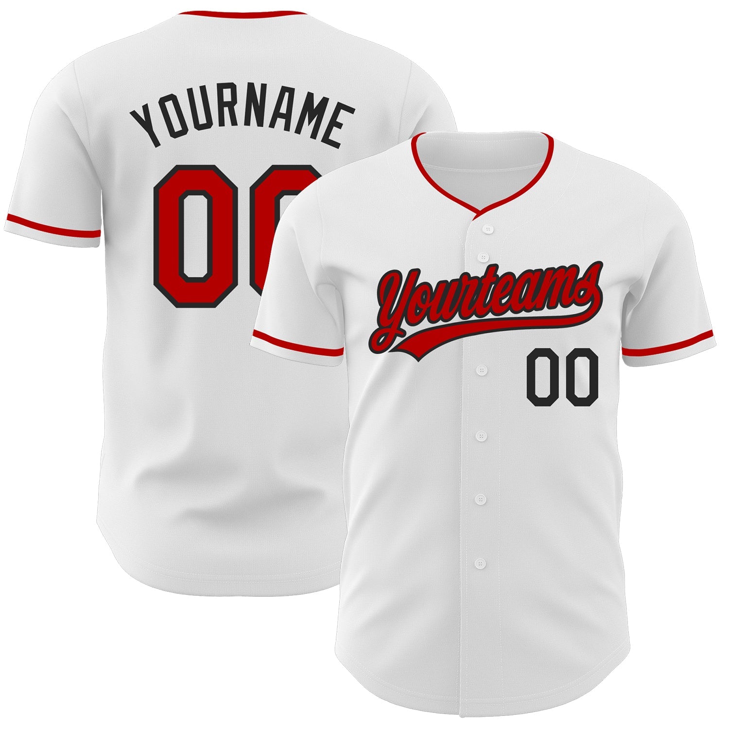 Custom White Red-Black Authentic Baseball Jersey - Main View