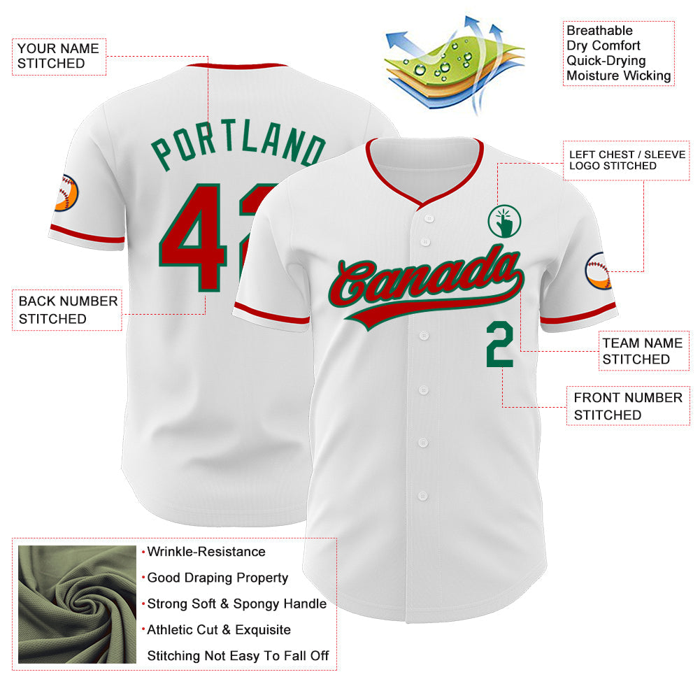 Custom White Red-Kelly Green Authentic Baseball Jersey view 3