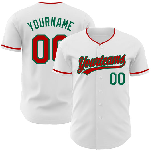 Custom White Red-Kelly Green Authentic Baseball Jersey - Main View