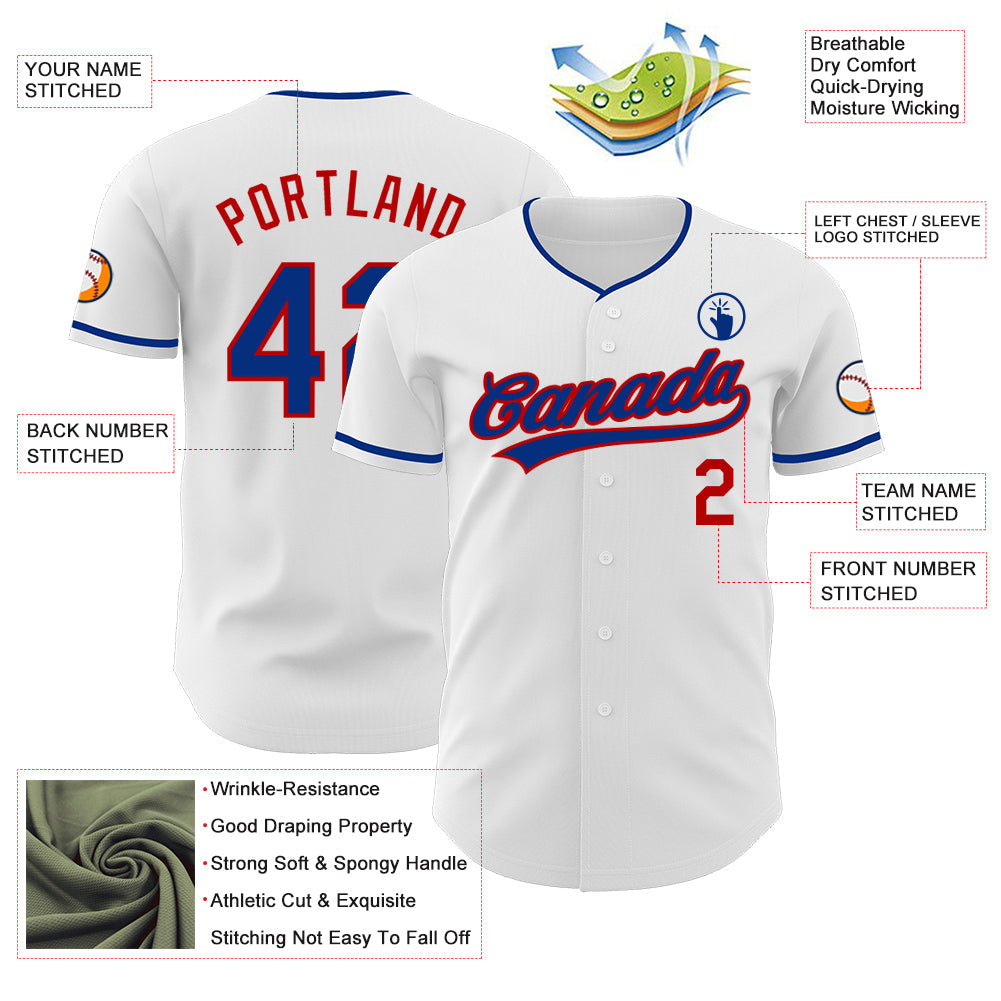 Custom White Royal-Red Authentic Baseball Jersey view 3