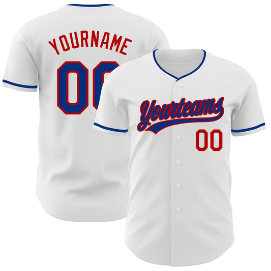Custom White Royal-Red Authentic Baseball Jersey - Main View