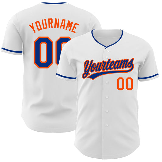 Custom White Royal-Orange Authentic Baseball Jersey - Main View
