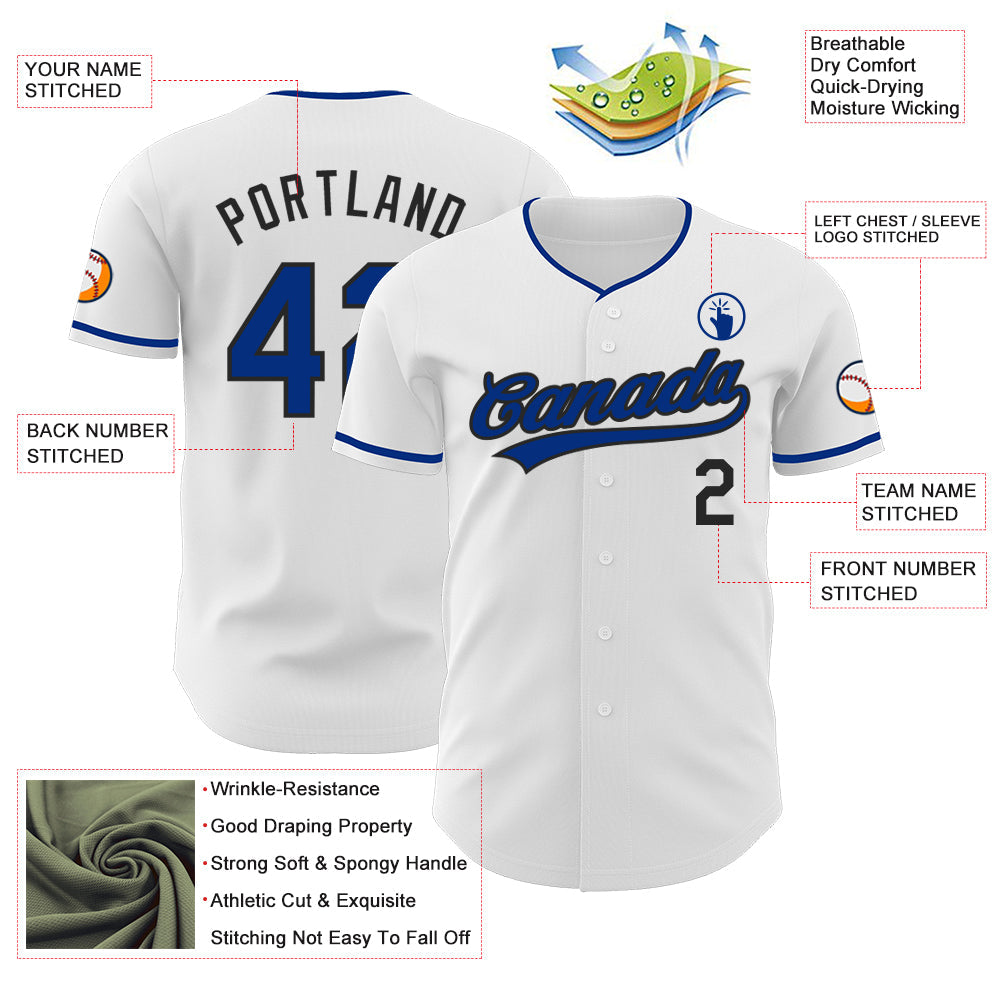 Custom White Royal-Black Authentic Baseball Jersey view 3