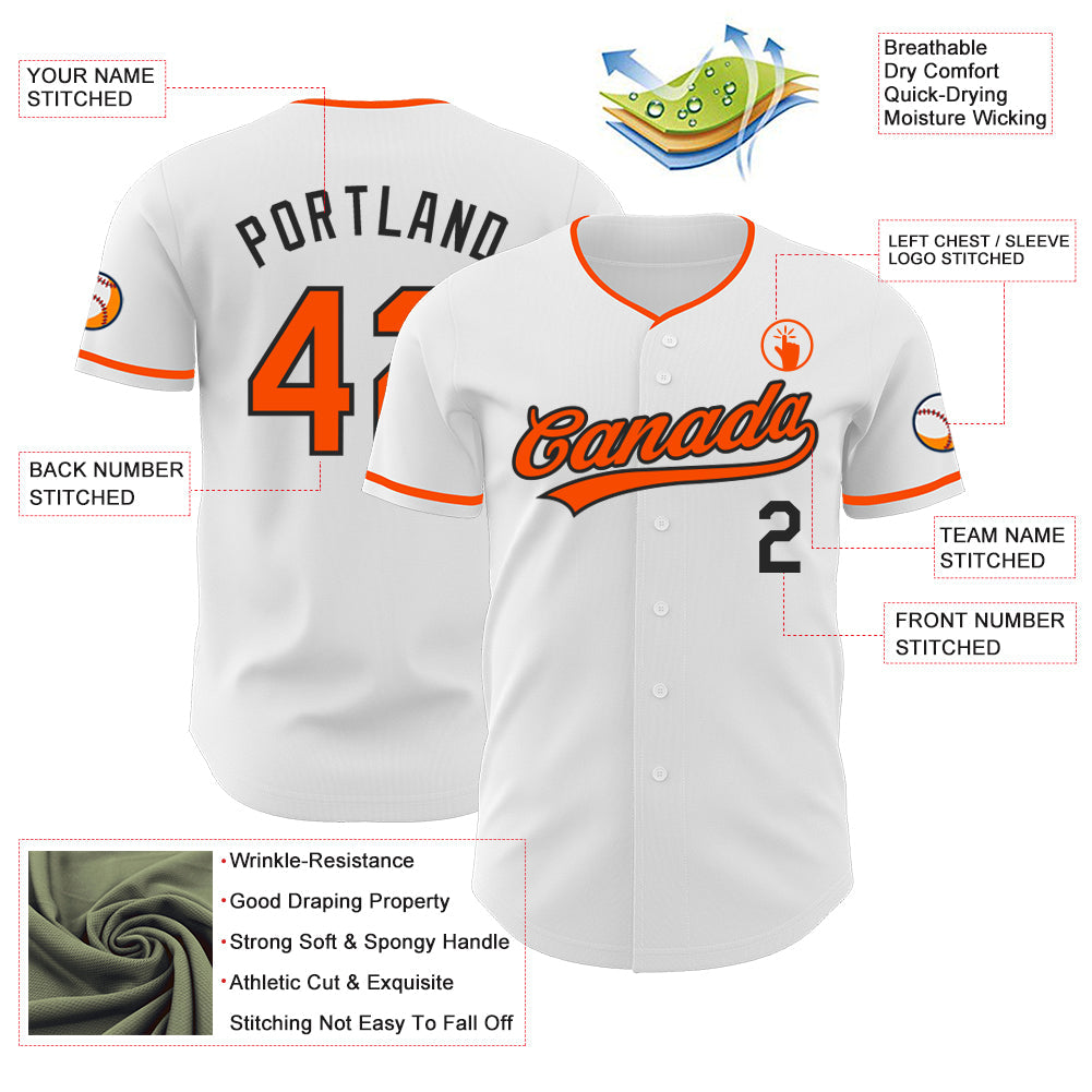 Custom White Orange-Black Authentic Baseball Jersey view 3