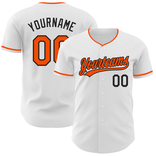 Custom White Orange-Black Authentic Baseball Jersey - Main View