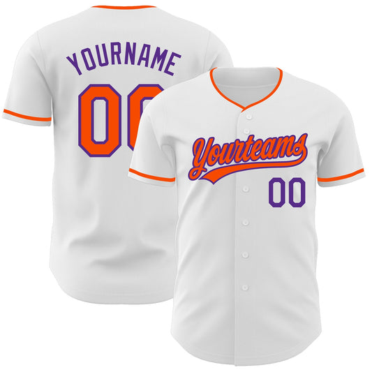 Custom White Orange-Purple Authentic Baseball Jersey - Main View