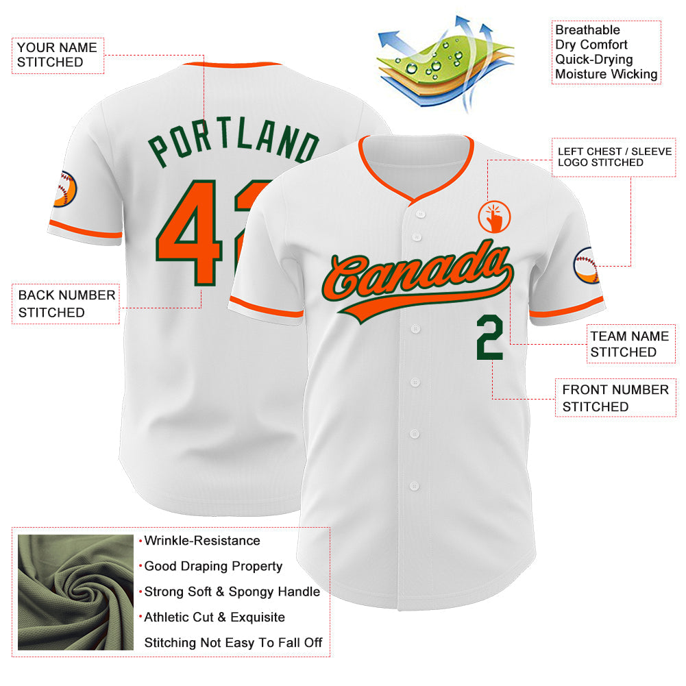 Custom White Orange-Green Authentic Baseball Jersey view 3