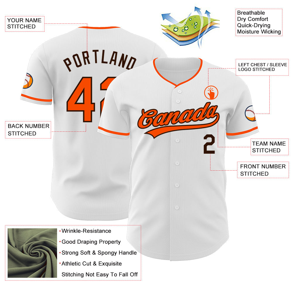 Custom White Orange-Brown Authentic Baseball Jersey view 3