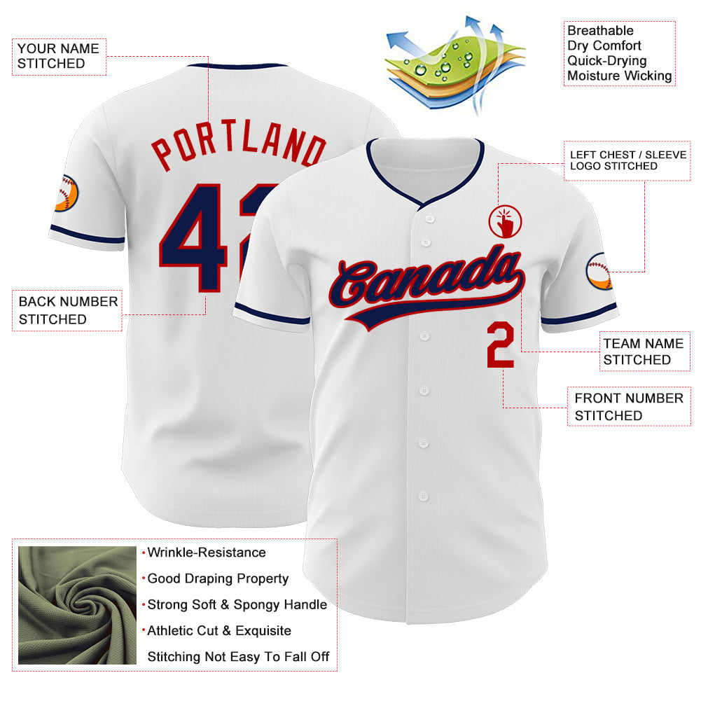 Custom White Navy-Red Authentic Baseball Jersey view 3