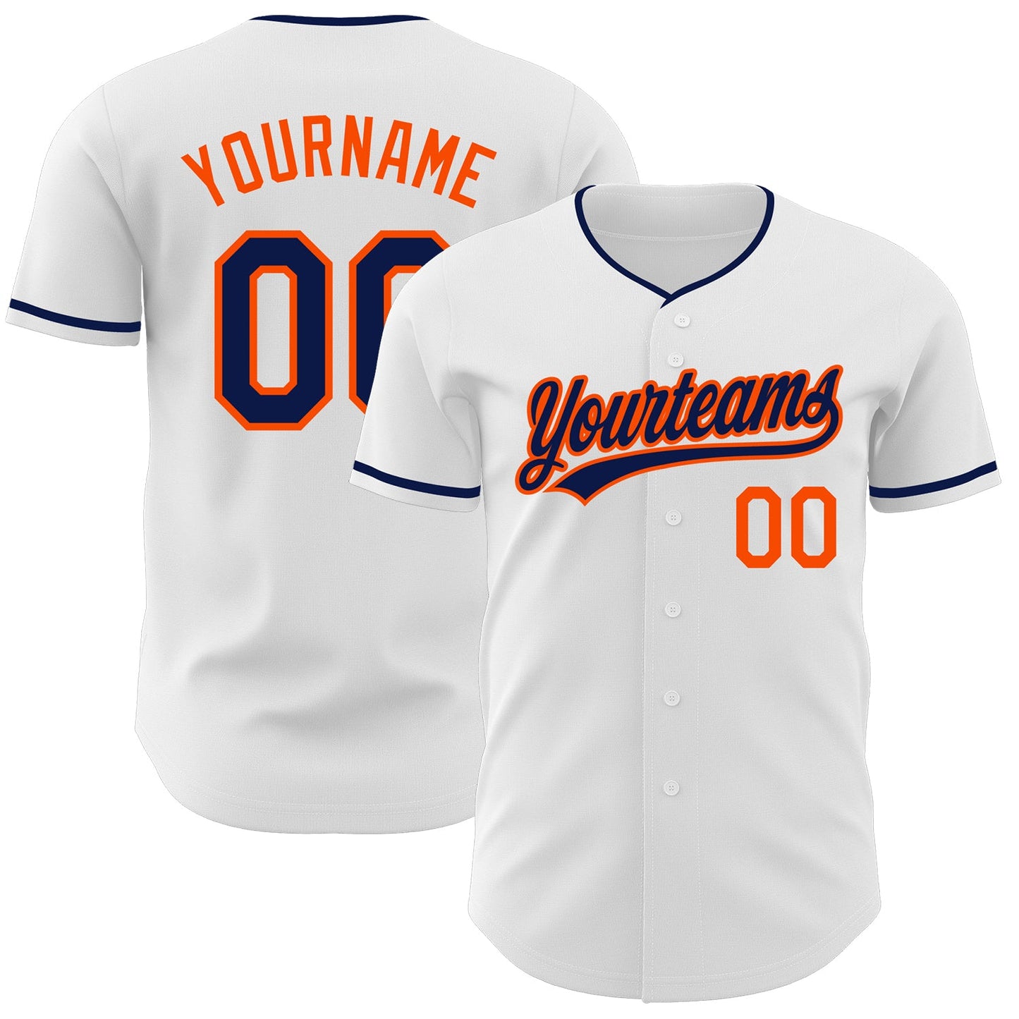 Custom White Navy-Orange Authentic Baseball Jersey - Main View
