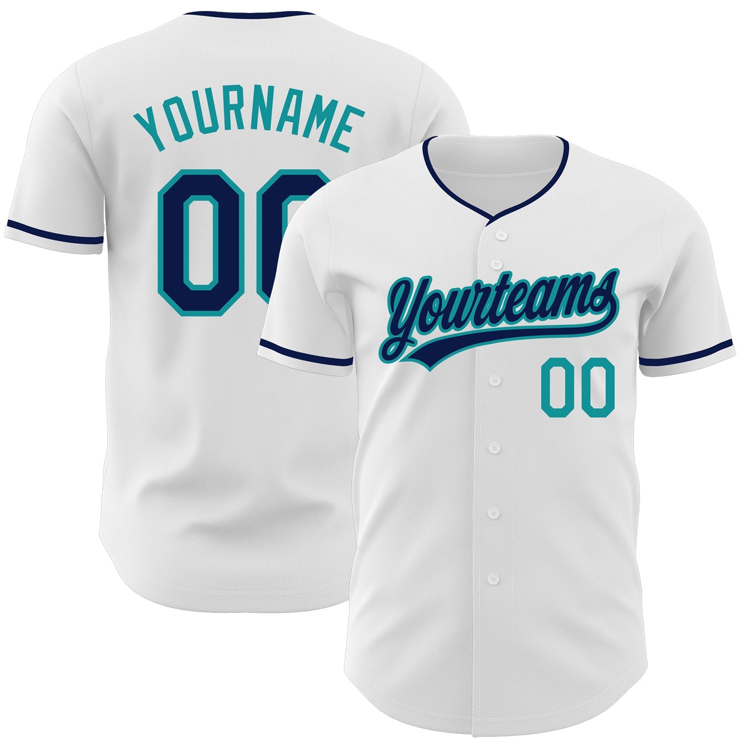 Custom White Navy-Teal Authentic Baseball Jersey - Main View