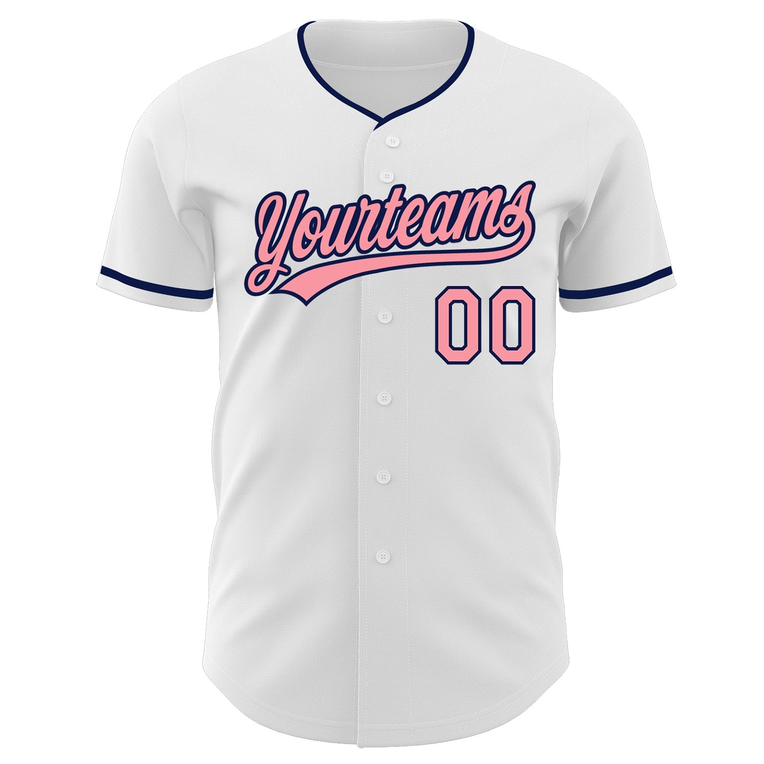 Custom White Medium Pink-Navy Authentic Baseball Jersey view 2