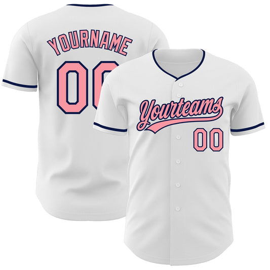Custom White Medium Pink-Navy Authentic Baseball Jersey - Main View
