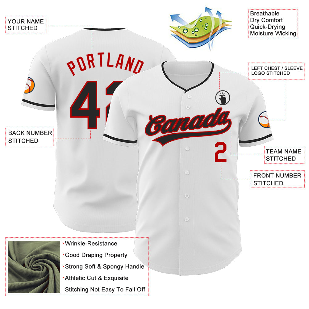 Custom White Black-Red Authentic Baseball Jersey view 3