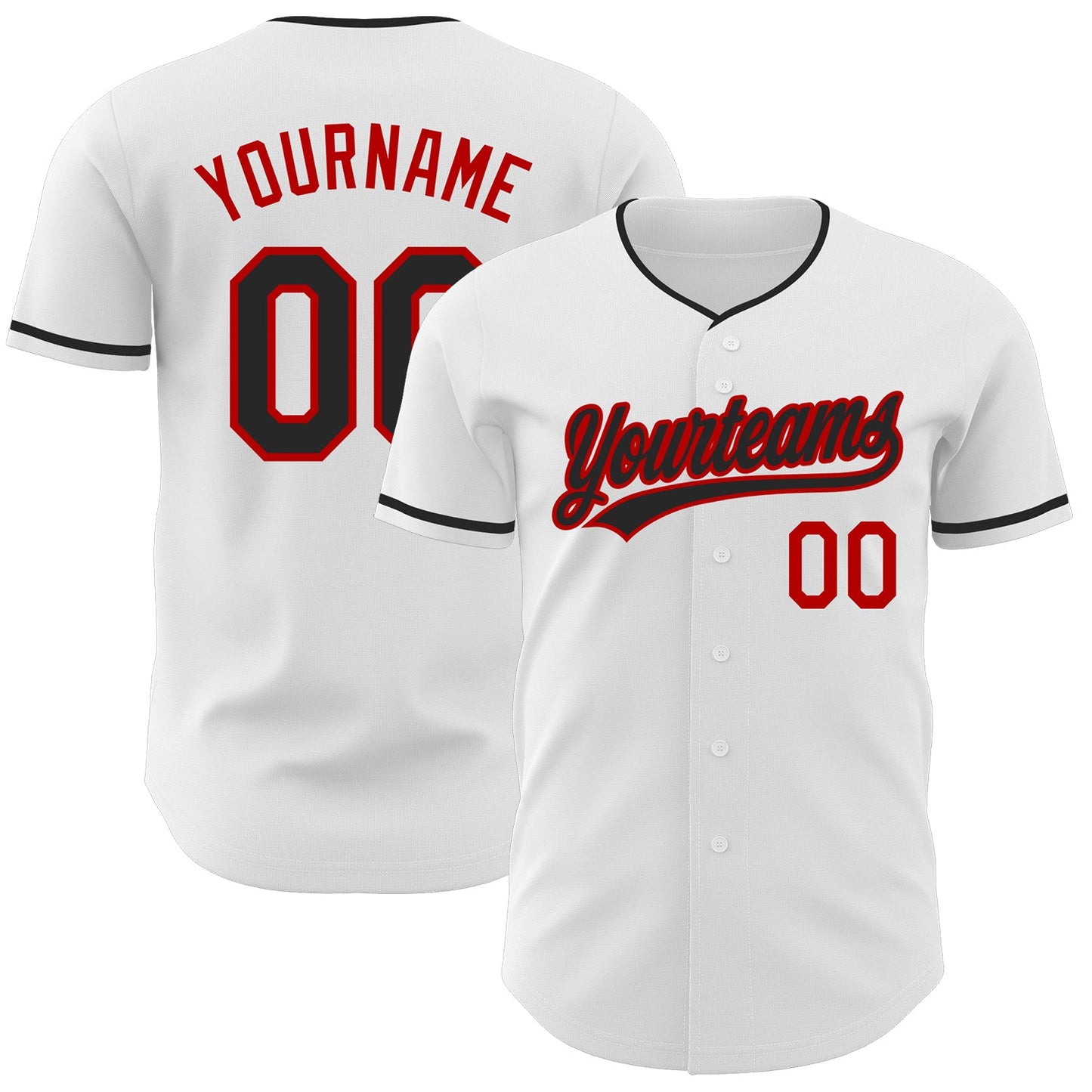 Custom White Black-Red Authentic Baseball Jersey - Main View