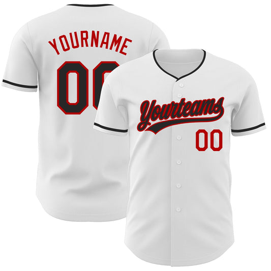 Custom White Black-Red Authentic Baseball Jersey - Main View
