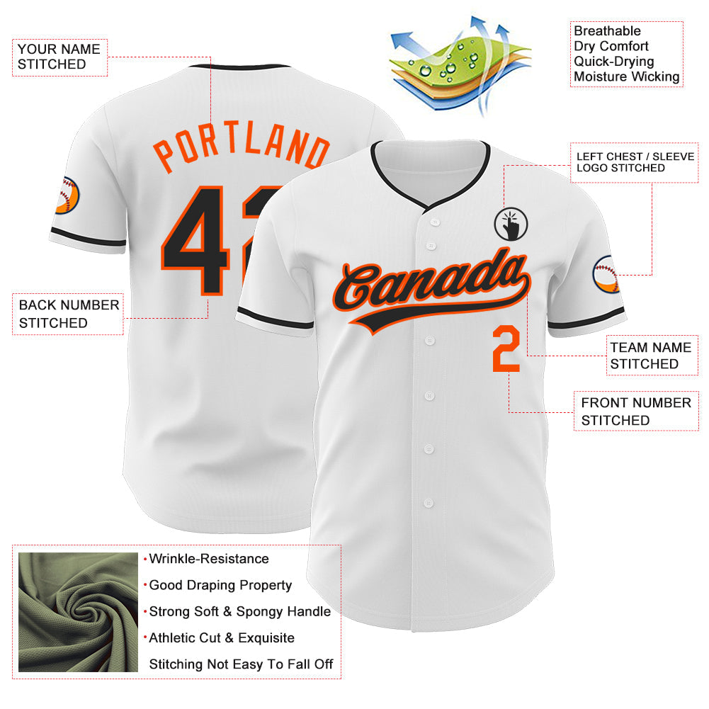 Custom White Black-Orange Authentic Baseball Jersey view 3