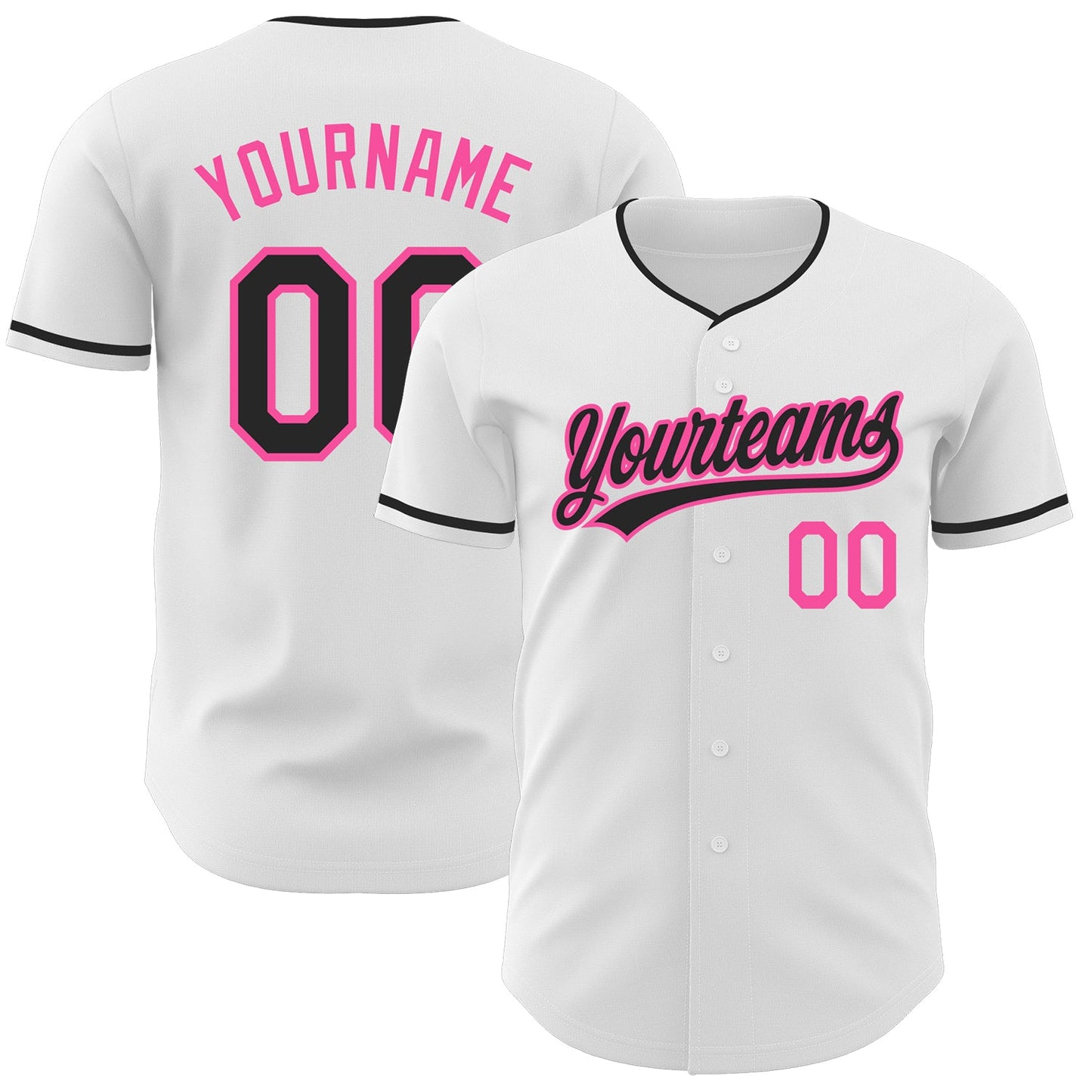 Custom White Black-Pink Authentic Baseball Jersey - Main View