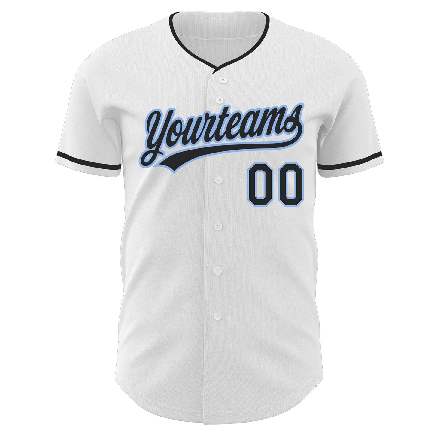 Custom White Black-Light Blue Authentic Baseball Jersey view 2