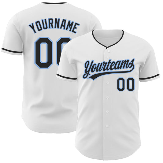 Custom White Black-Light Blue Authentic Baseball Jersey - Main View