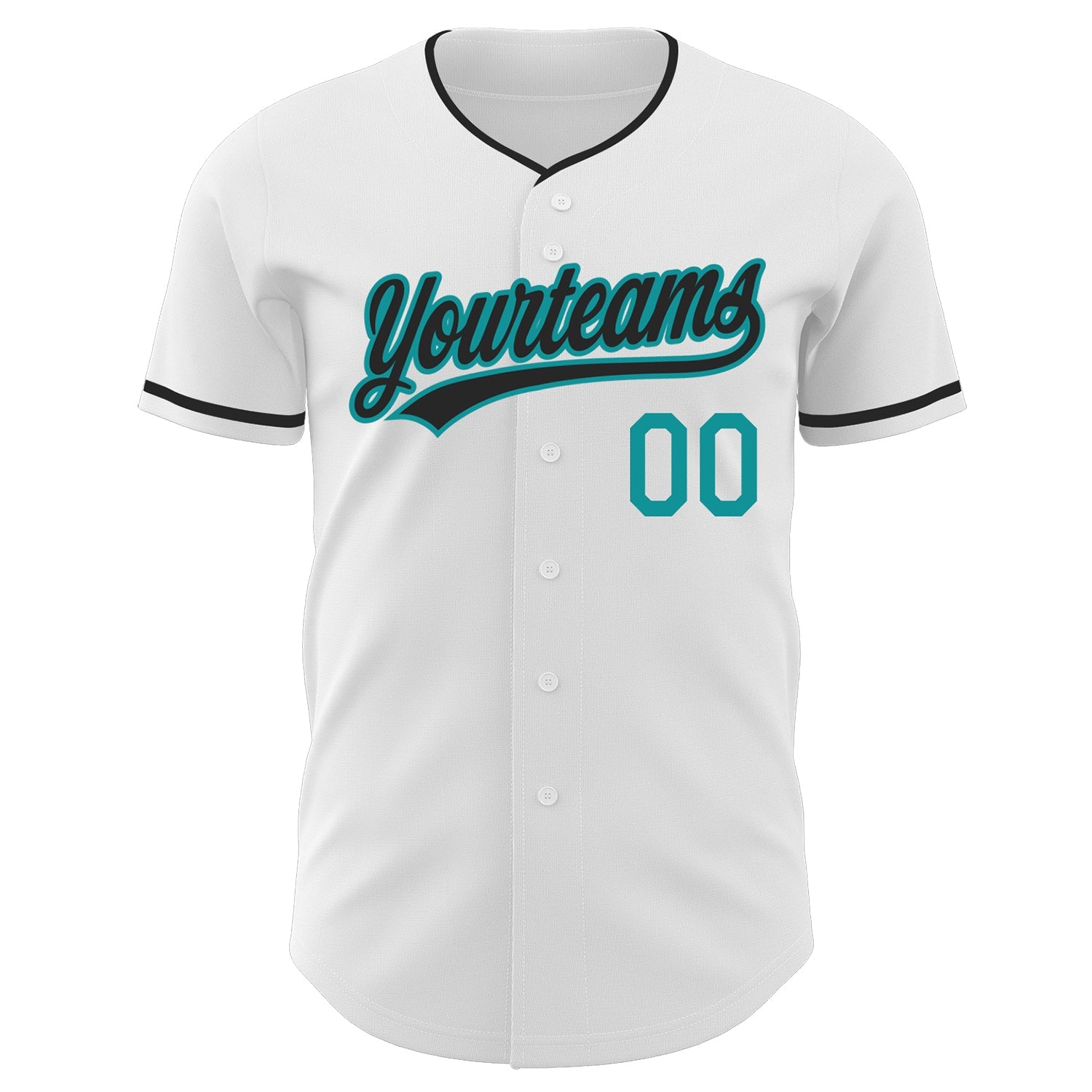 Custom White Black-Teal Authentic Baseball Jersey view 2