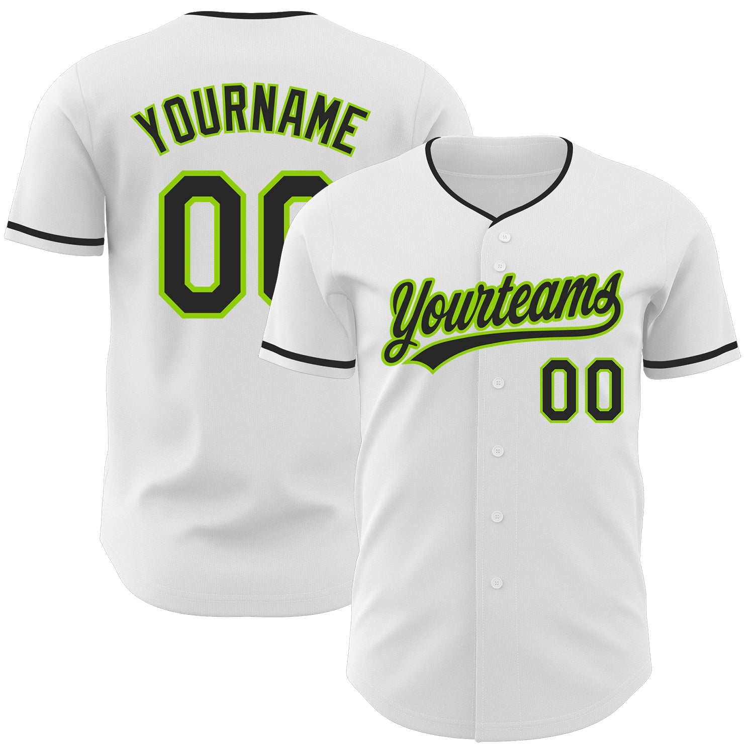 Custom White Black-Neon Green Authentic Baseball Jersey - Main View