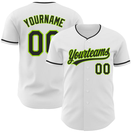 Custom White Black-Neon Green Authentic Baseball Jersey - Main View