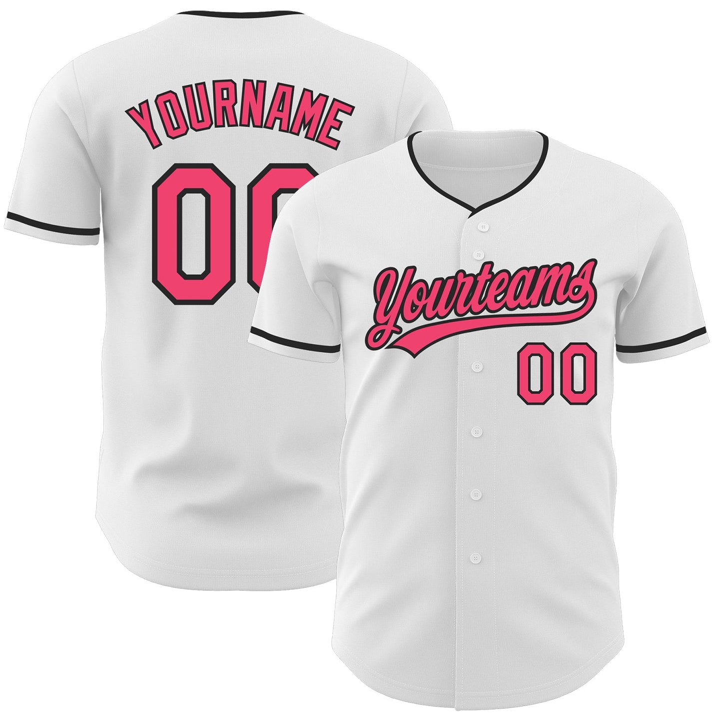 Custom White Neon Pink-Black Authentic Baseball Jersey - Main View