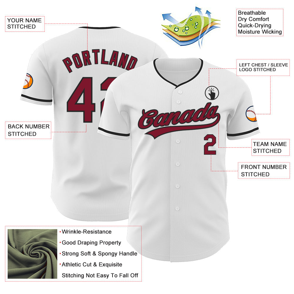 Custom White Maroon-Black Authentic Baseball Jersey view 3