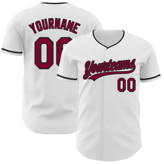 Custom White Maroon-Black Authentic Baseball Jersey - Main View