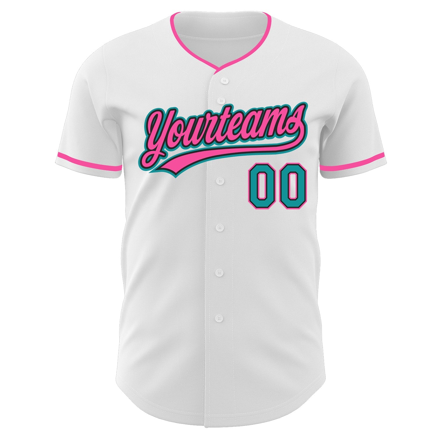 Custom White Teal Black-Pink Authentic Baseball Jersey view 2