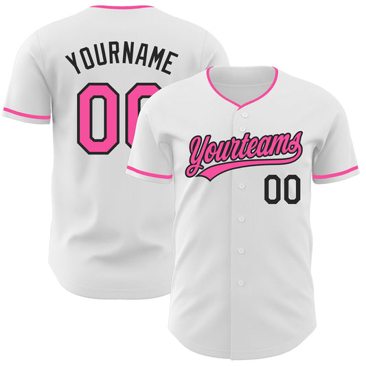 Custom White Pink-Black Authentic Baseball Jersey - Main View