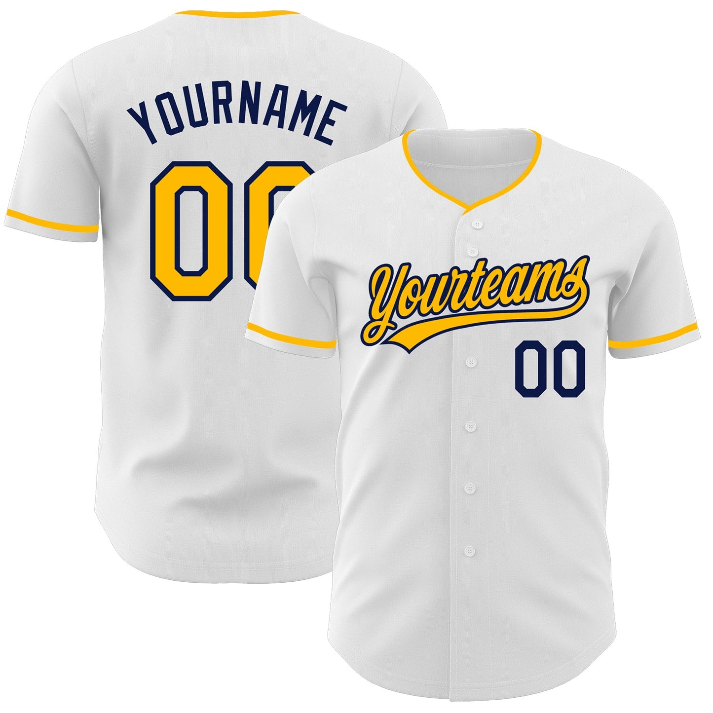 Custom White Gold-Navy Authentic Baseball Jersey - Main View