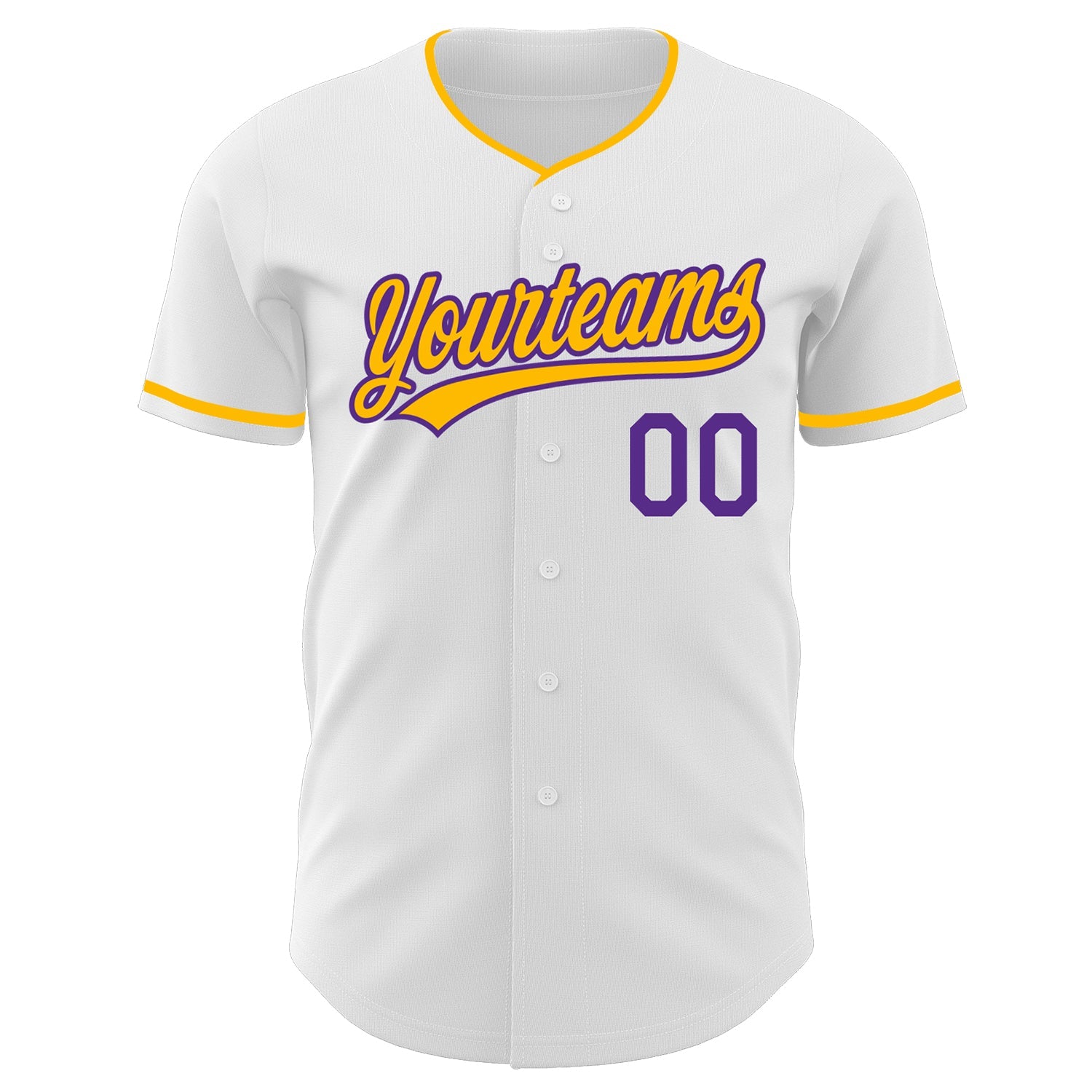 Custom White Gold-Purple Authentic Baseball Jersey view 2