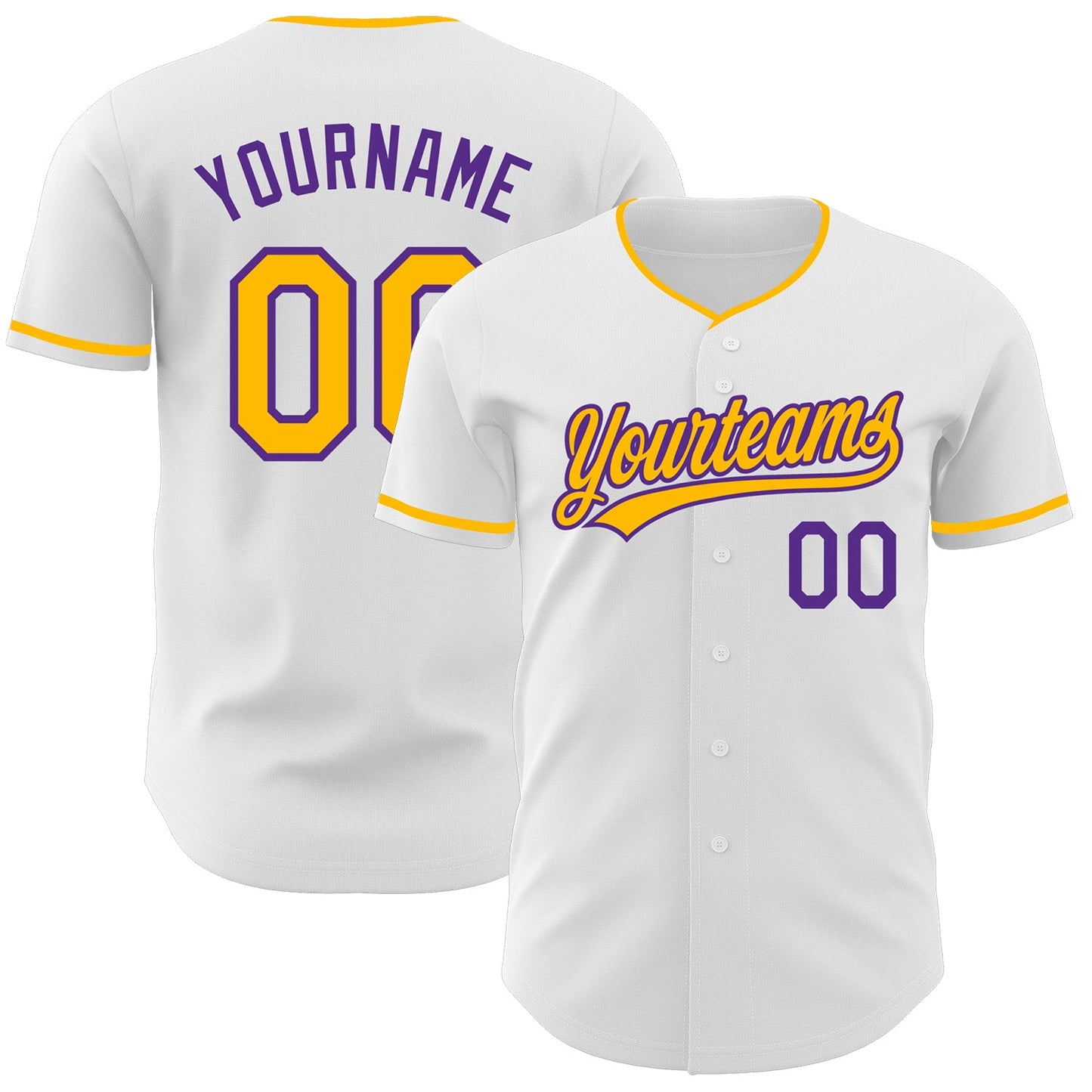 Custom White Gold-Purple Authentic Baseball Jersey - Main View