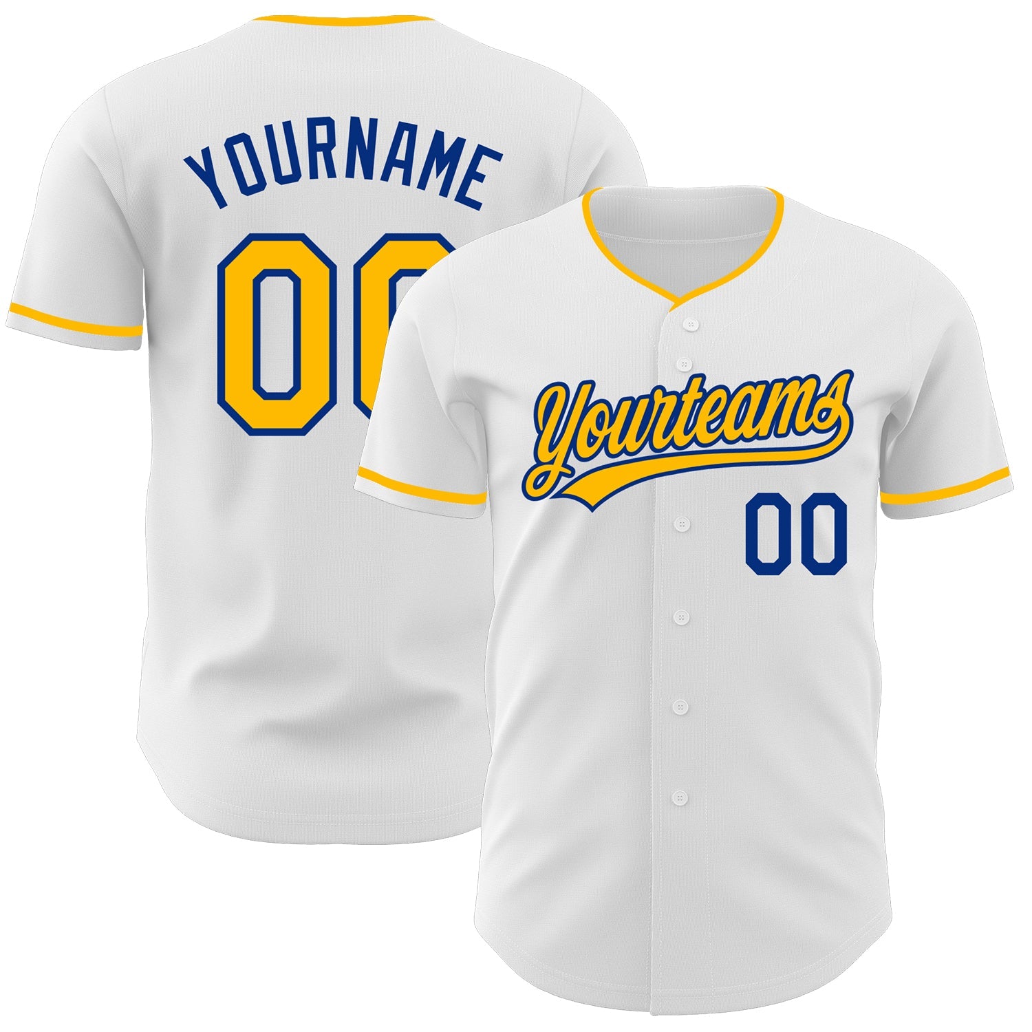 Custom White Gold-Royal Authentic Baseball Jersey - Main View