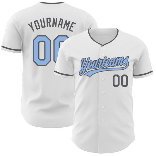 Custom White Light Blue-Steel Gray Authentic Baseball Jersey - Main View