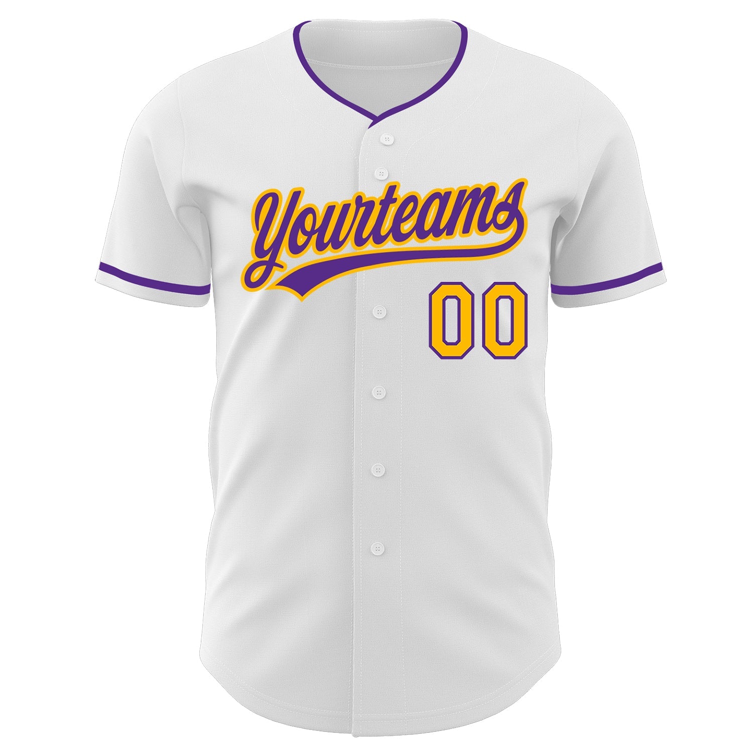Custom White Purple-Gold Authentic Baseball Jersey view 2