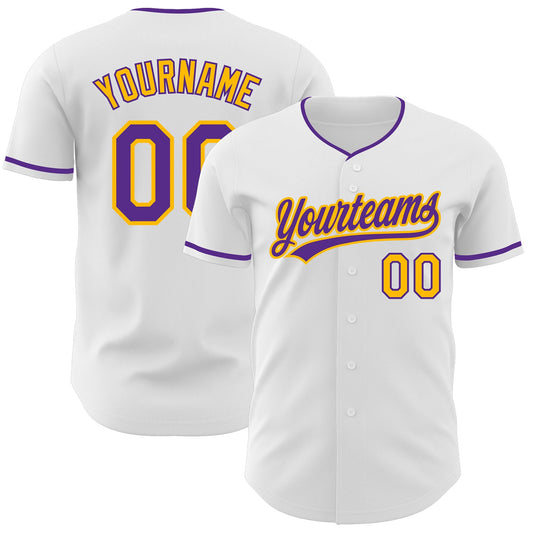 Custom White Purple-Gold Authentic Baseball Jersey - Main View