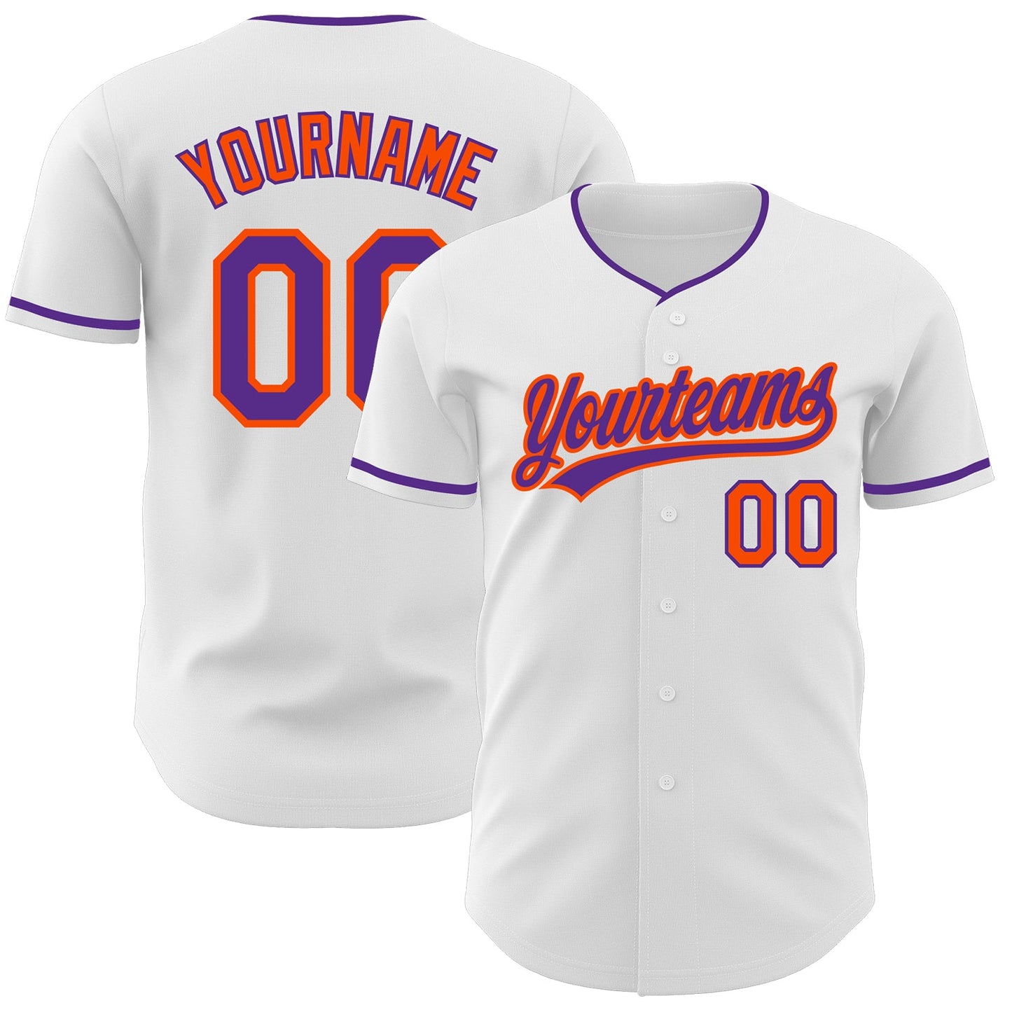 Custom White Purple-Orange Authentic Baseball Jersey - Main View