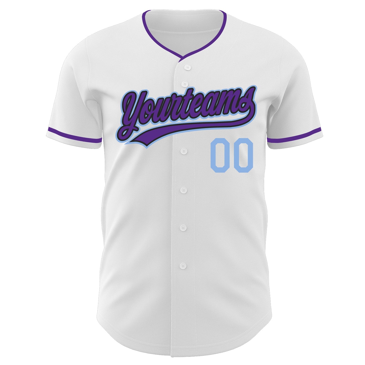 Custom White Purple Black-Light Blue Authentic Baseball Jersey view 2