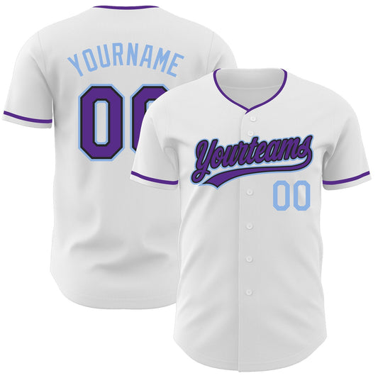 Custom White Purple Black-Light Blue Authentic Baseball Jersey - Main View
