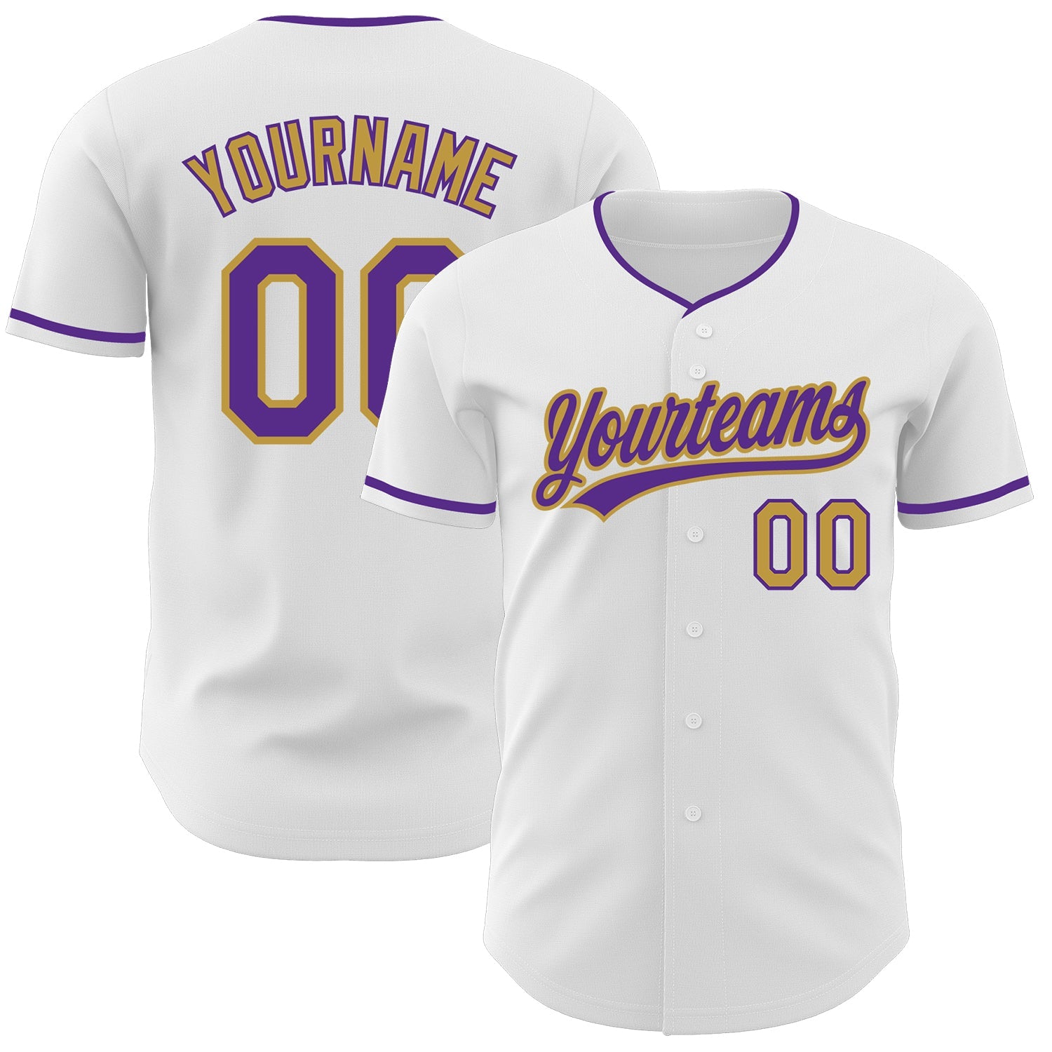 Custom White Purple-Old Gold Authentic Baseball Jersey - Main View