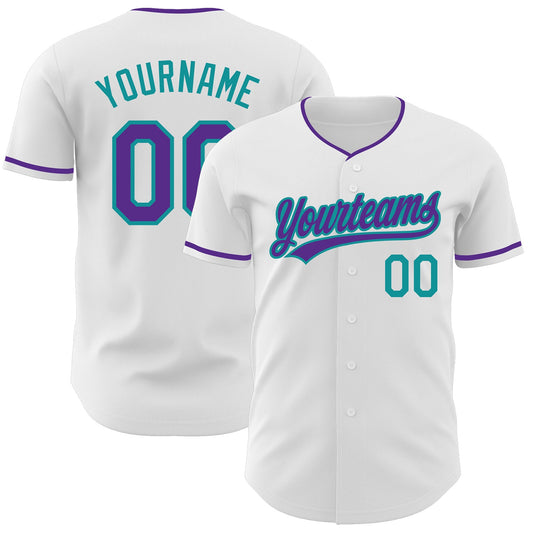 Custom White Purple-Teal Authentic Baseball Jersey - Main View