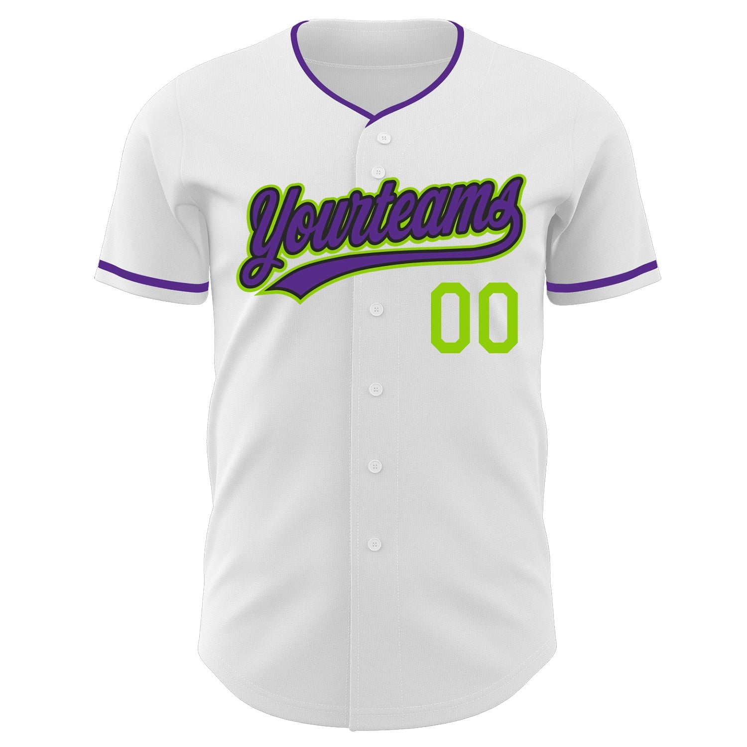 Custom White Purple Black-Neon Green Authentic Baseball Jersey view 2