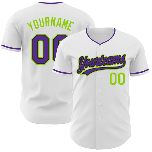 Custom White Purple Black-Neon Green Authentic Baseball Jersey - Main View