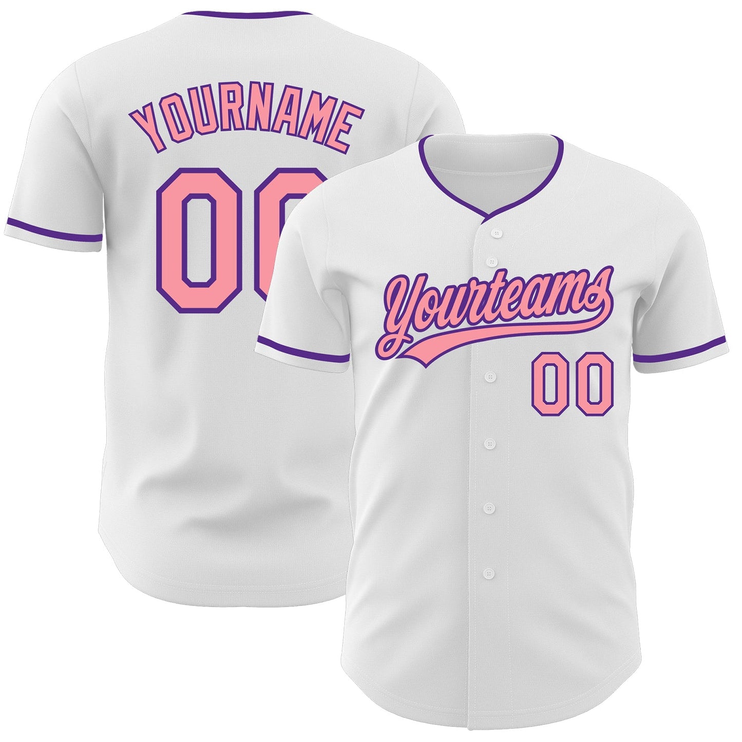 Custom White Medium Pink-Purple Authentic Baseball Jersey - Main View