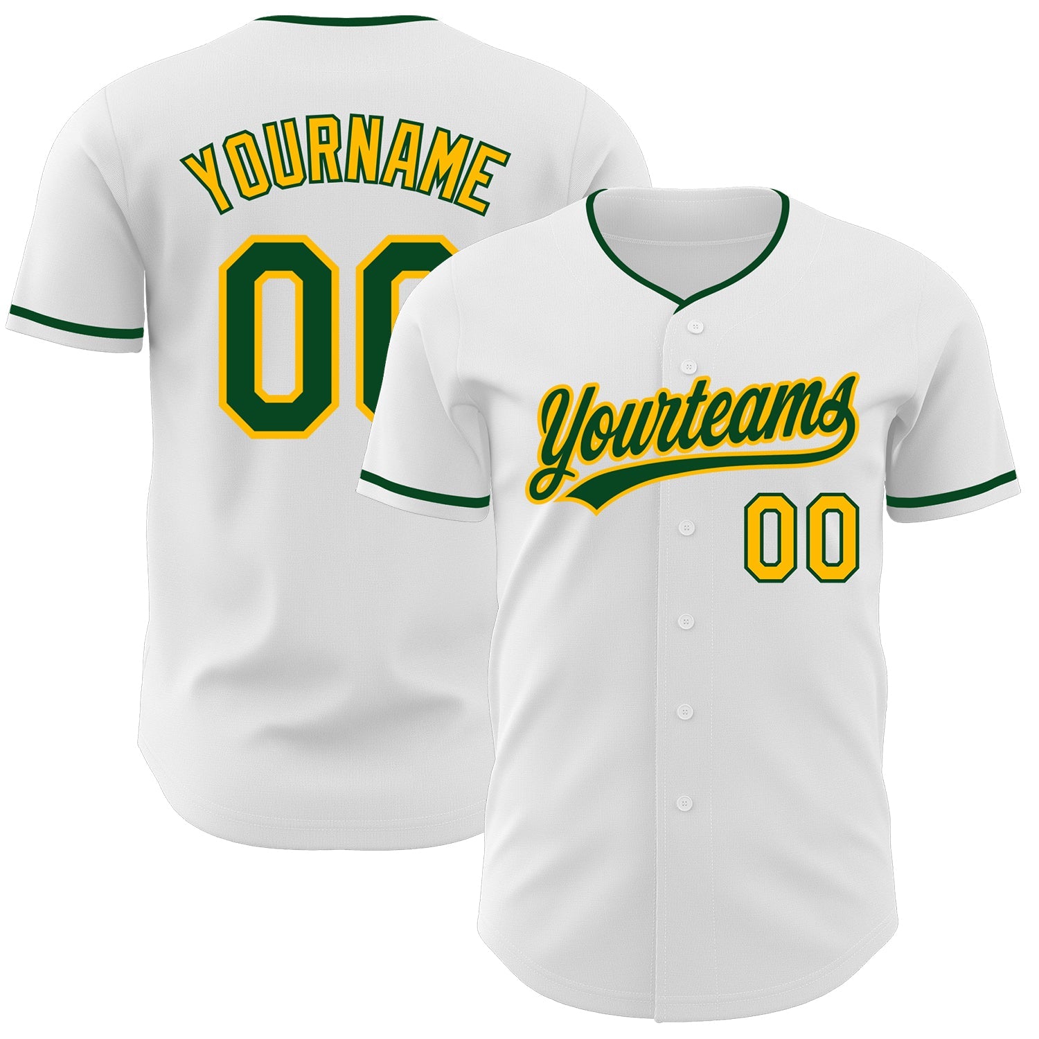 Custom White Green-Gold Authentic Baseball Jersey - Main View