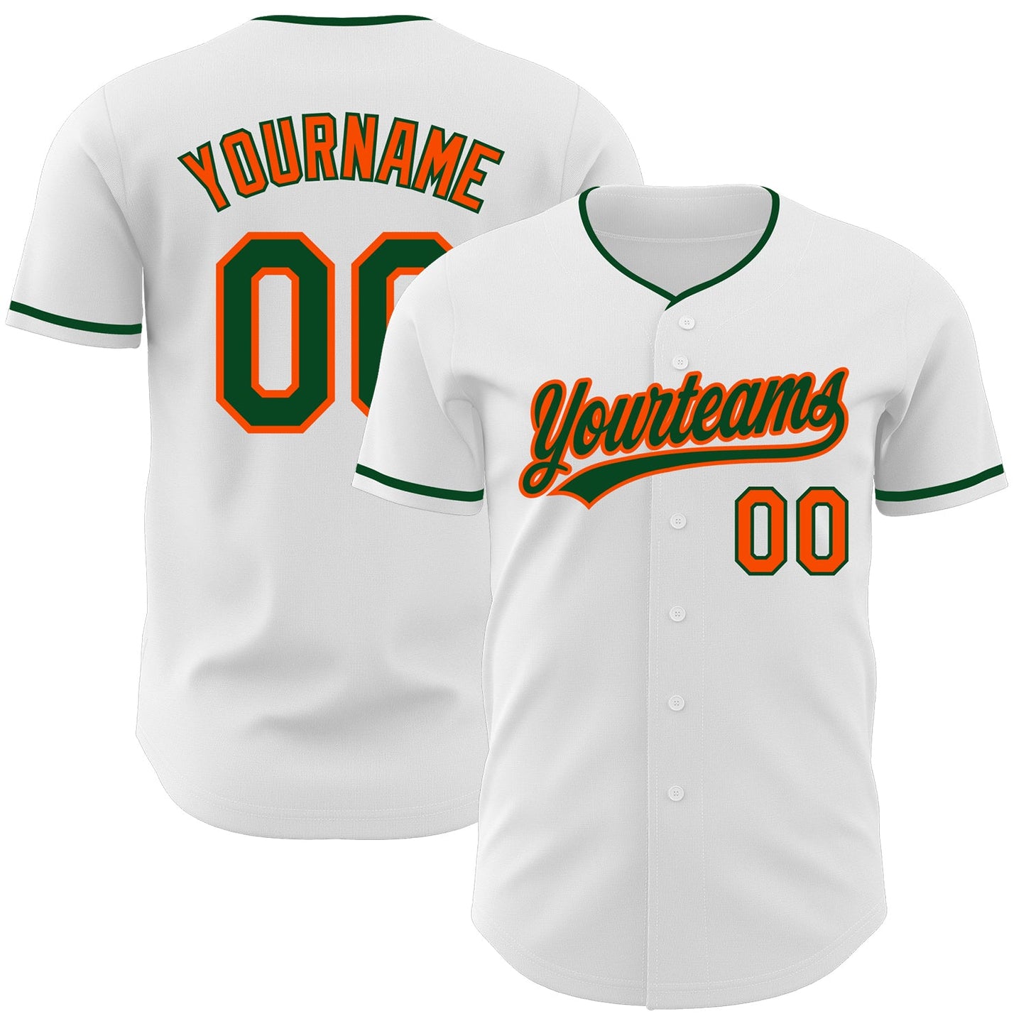 Custom White Green-Orange Authentic Baseball Jersey - Main View