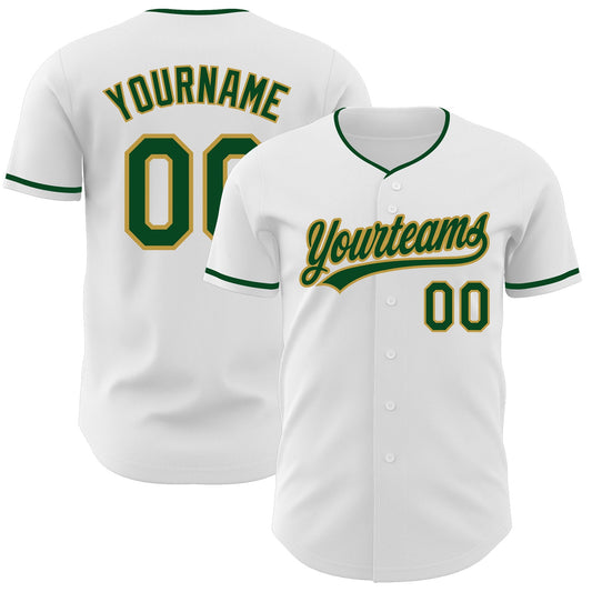 Custom White Green-Old Gold Authentic Baseball Jersey - Main View
